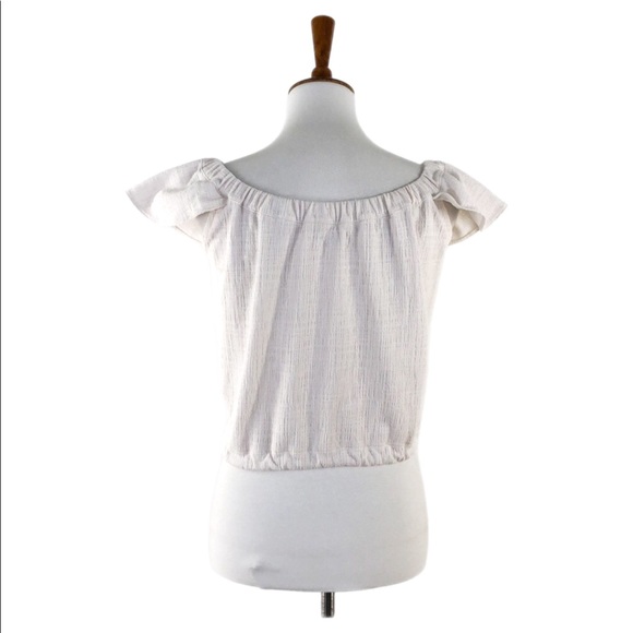 Madewell Creme Ruffle Sleeve Button Front Top, Small - Picture 4 of 7